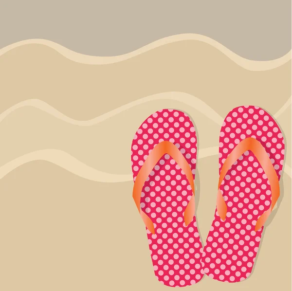 Flip flops or sandals on a sandy beach background — Stock Vector