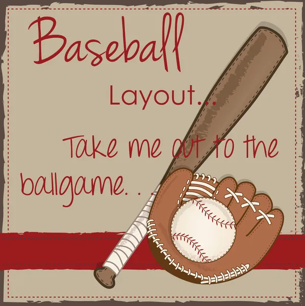 Baseball vintage, gant ou mitaine et batte en bois — Image vectorielle