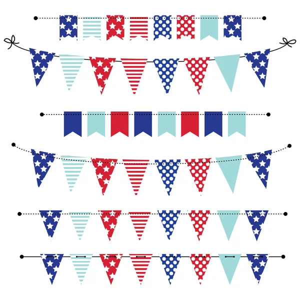 Banner, bunting ou bandeiras em vermelho branco e azul cores patrióticas — Vetor de Stock