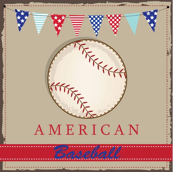 Layout vintage baseball con bandiere patriottiche americane o bunting — Vettoriale Stock