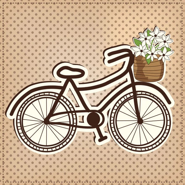 Bicicleta retro ou vintage com uma cesta cheia de flores — Vetor de Stock