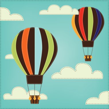 Vintage veya retro sıcak hava balonu ile bulutlar gökyüzünde