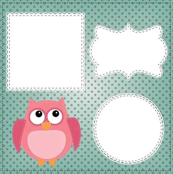 Cute owl layout with vintage lace frames — Stock Vector