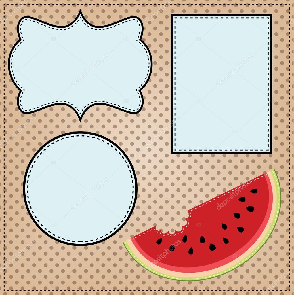 A slice of watermelon, with frames for text