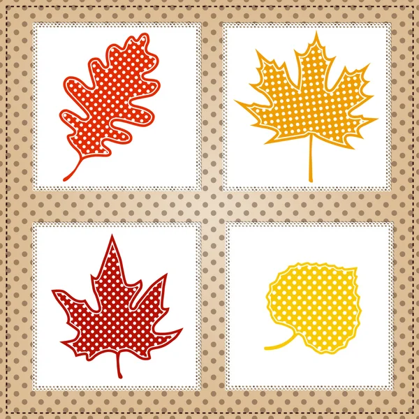 Autumn leaves with square lace — Stock Vector