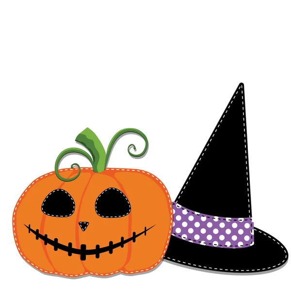 Pumpkin or jack o lantern and witches hat vector — Stock Vector