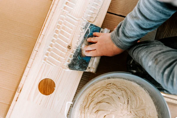 Installation Planchers Bois Avec Parquet Bois Franc Colle — Photo