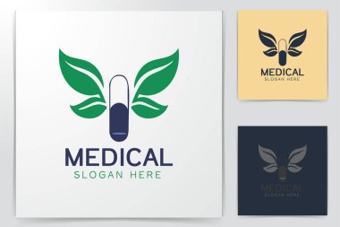 Tablet hap ve yaprak tıbbi logo tasarım ilham