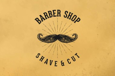 elle çizilmiş bıyık, Kuaför dükkanı logo tasarımları ilham izole beyaz arka plan üzerinde