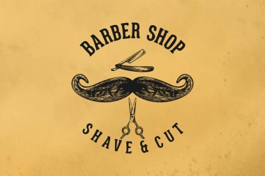 Çalışma platformları, bıyık ve jilet, Kuaför logo tasarımları ilham izole beyaz arka plan üzerinde