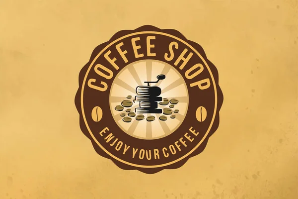 Кофемолка Стопка Старинных Кофейных Зерен Логотип Дизайн Вдохновение — стоковый вектор