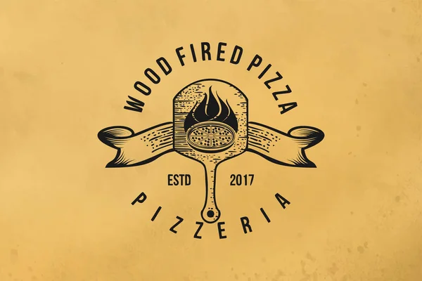Projektowanie Classic Logo Pizza Wypalana Drewnem — Wektor stockowy