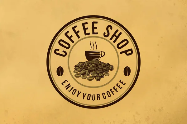 Een Stapel Van Koffieboon Cup Vintage Embleem Logo Ontwerpen Inspiratie — Stockvector