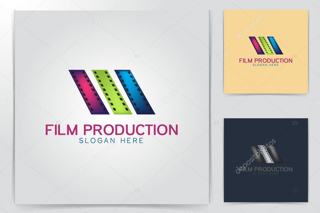 Film strip, film roll, cinema production logo Designs Inspiration Isolated on White Background