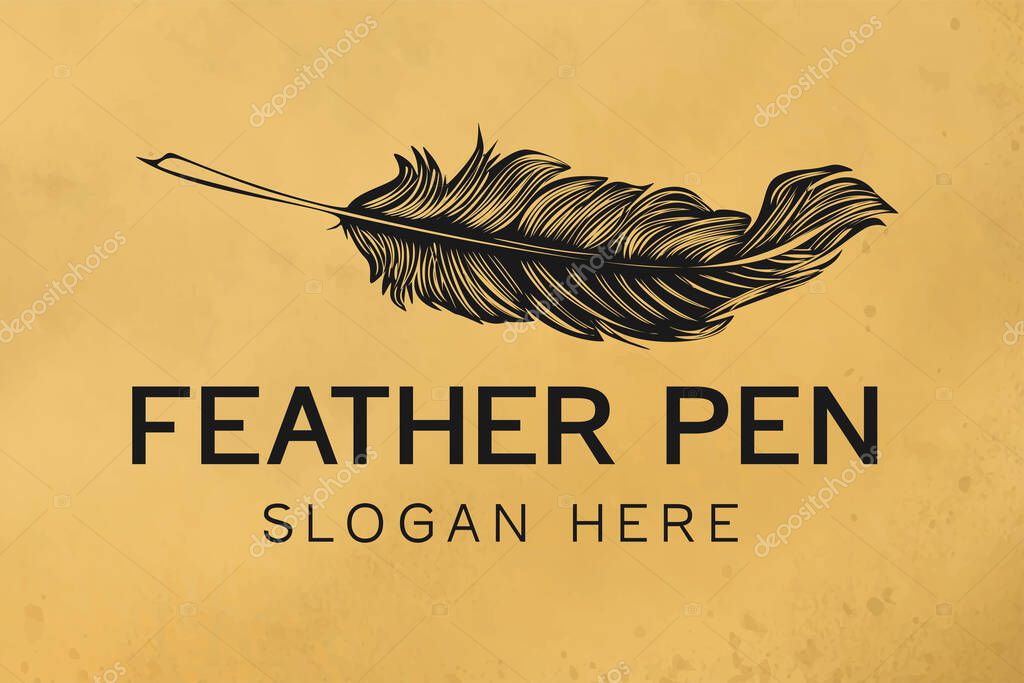 Hand drawn classic feather logo design inspiration Isolated On white Backgrounds