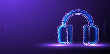 Kulaklık, kulaklık, müzik aleti, düşük polyester kablo taşıyıcı illüstrasyonu izole edilmiş arka plan