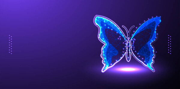 Многоугольная бабочка на блочной цепи технологии сети Hud фон низкий поли проводник векторные иллюстрации изолированы Фон