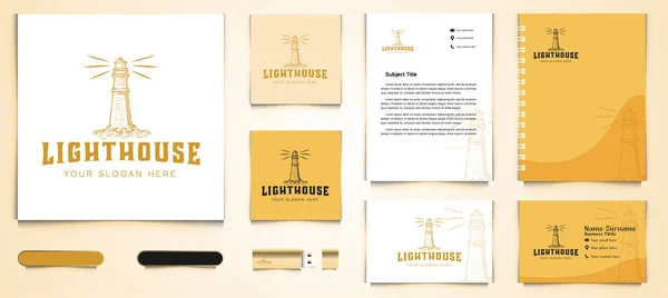 Handgezeichnete Leuchtturm Logo Und Business Branding Vorlage Designs Inspiration Isoliert Vektorgrafiken