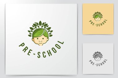 Okul öncesi, siluet baş çocuk Logo tasarımları ilham izole beyaz arka plan üzerinde