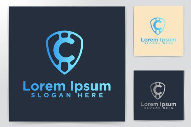 Kalkan ve C Harfi Logo Tasarımları Vektör İllüstrasyon