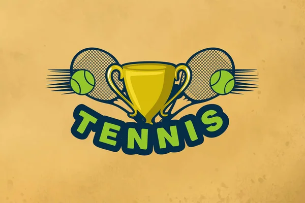 Trofeo Palla Racchetta Disegni Del Logo Del Tennis Isolati Sfondo — Vettoriale Stock