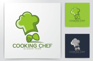 Şef şapkası. Çatal ve kaşık. Hızlı teslimat logosu fikirleri. İlham logosu tasarımı. Şablon Vektör İllüstrasyonu. Beyaz Arkaplanda İzole Edilmiş