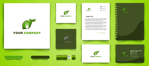 Green Lemonade Fork Healthy Food Logo Business Branding Package Designs — Stock Vector