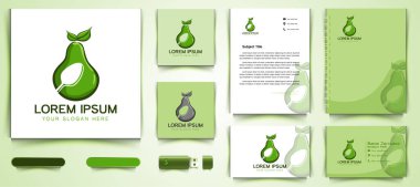 Avokado ve kaşık, sağlıklı yiyecek logosu ve markalaştırma şablonu Beyaz Arkaplan 'da izole edilmiş tasarımlar.