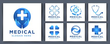 Koleksiyon tıbbi çapraz logo tasarımı vektör illüstrasyonunu ayarla