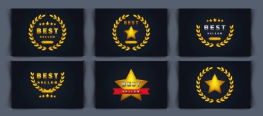 set collection Best price Golden Laurel wreath label badge set isolated. Promo golden signs.