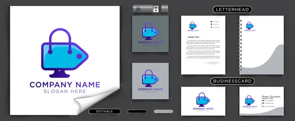 Cenovka Monitor Nákupní Taška Logo Internetového Obchodu Nápady Návrh Inspiračního — Stockový vektor