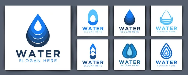 Conjunto Coleção Logotipo Água Gota Água Azul Flat Vector Logo — Vetor de Stock
