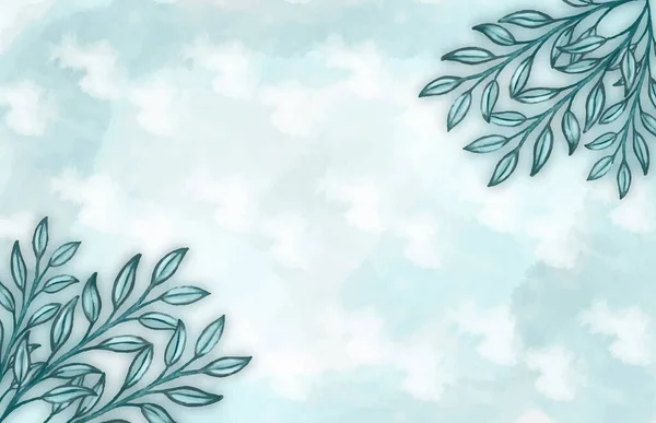 水彩画无缝边框 绿色叶子和枝条的插图 用于婚礼固定 — 图库矢量图片
