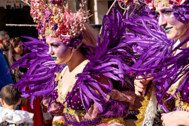 Mardi Gras karnavalında 23 Şubat 2020 'de yapılan Şişmanlar Salı günü makyaj ve karnaval kostümleri giyen insanlar