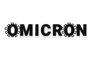 Inscription Omicron on white background with abstract virus strain model. Omicron Ba is subvariant coronavirus COVID-19 mutations. New pandemic variant 2022
