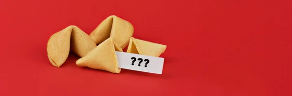 Chinese Fortune Cookies Red Background Question Marks Note Abstract Unknown — Stockfoto