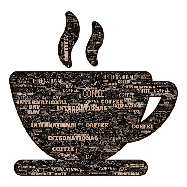 Internationaler Kaffeetag Wort Wolke Collage Tassenform Internationaler Tag Des Kaffees — Stockfoto