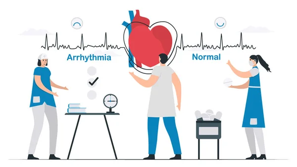 Het Aritmie Signaal Wordt Gediagnosticeerd Behandeld Een Normaal Signaal Worden — Stockvector