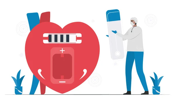 心臓病のベクターイラスト この病気の問題は徐脈不整脈です 心臓はバッテリーやエネルギーが少ないからです この障害は周期的な信号が遅すぎる — ストックベクタ