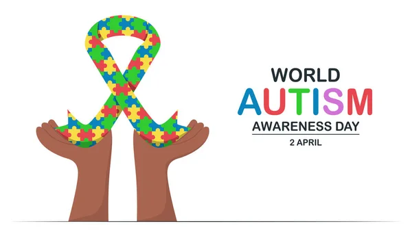 世界提高对贫血症认识日的横幅模板 4月2日 这一天将提高人们对自闭症谱系障碍的认识 它们包括自闭症和曲菌病综合征 彩色缎带 — 图库矢量图片#