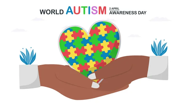 世界提高对贫血症认识日的横幅模板 4月2日 这一天将提高人们对自闭症谱系障碍的认识 五彩斑斓的心形锯子 — 图库矢量图片#