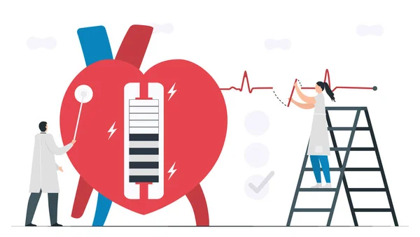 心脏病的问题是心律失常 诊断和分析表明 周期性信号是窦房结周围的慢脉冲反应 心脏科病媒说明 — 图库矢量图片#