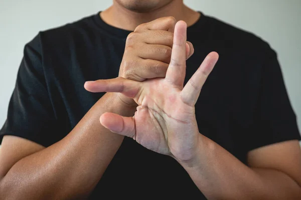 Office Syndrome Concept Middle Finger Massaged Stretched Working Close Shot — Stock Photo, Image