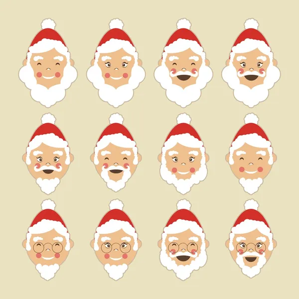 Santa gezichten set — Stockvector