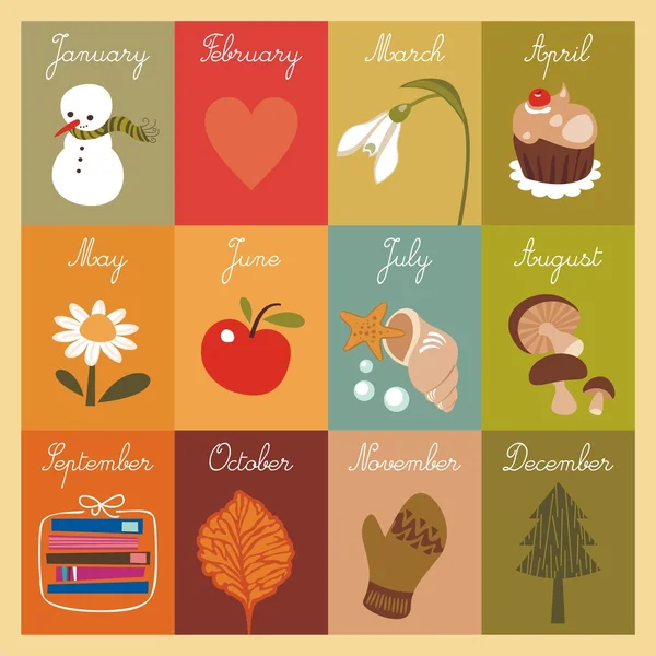 Calendario ilustrado para niños — Vector de stock