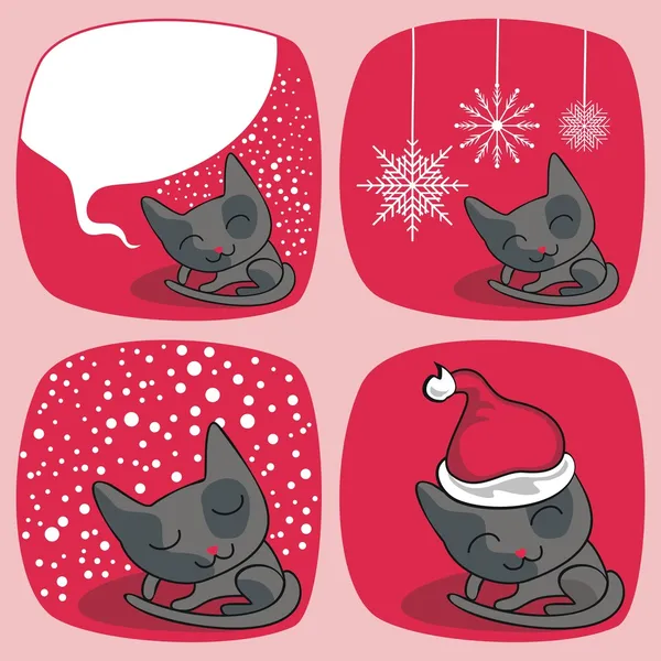 Conjunto de gatos de Natal bonito — Vetor de Stock