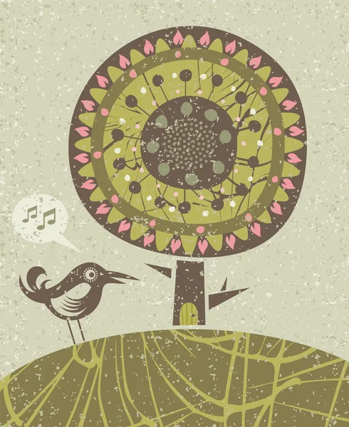 Oiseau et arbre — Image vectorielle