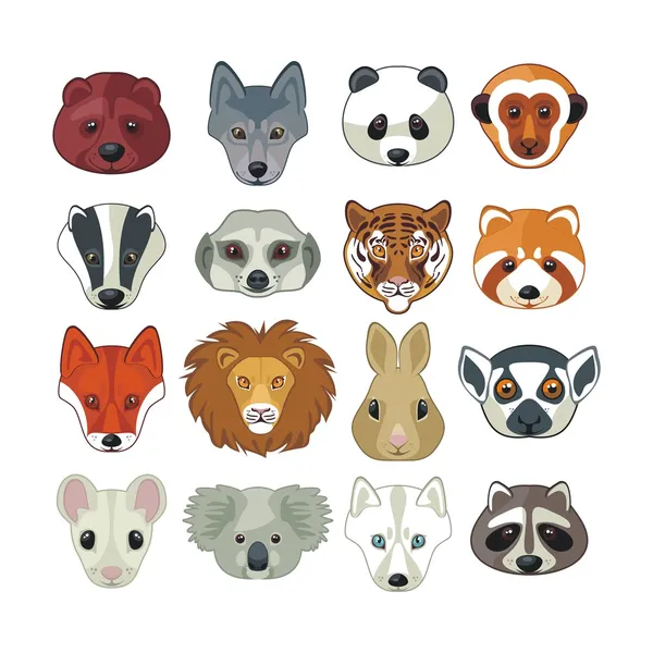 Ensemble têtes d'animaux — Image vectorielle