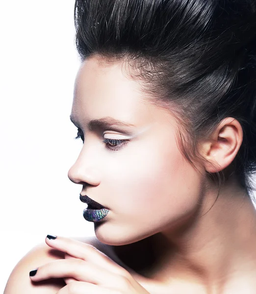 Maquillaje brillante - moda belleza mujer cara —  Fotos de Stock