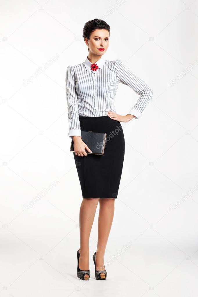 Cute business woman portrait isolated over white background